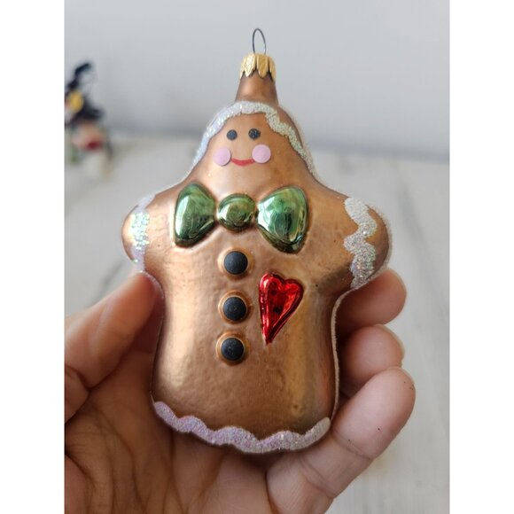 Gingerbread Baker glass ornament heart set Xmas tree - Picture 2 of 8